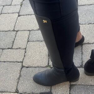 Stuart Weitzman Black Over-the-Knee Stretch Leather Boots